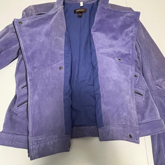 Danier Suede Leather Moto Jacket Womens M Purple Asymmetrical Full Zip - Picture 8 of 16